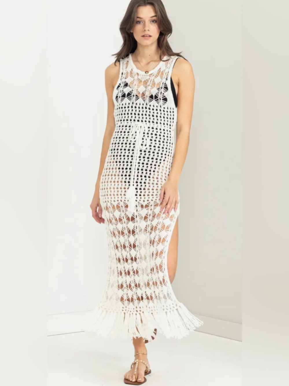 White Crochet Beach Cover-Up Dress